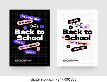 Back to school layout template. Design with colorful geometric shapes and eye catching typography for your flyer, poster, cover, brochure or banner.