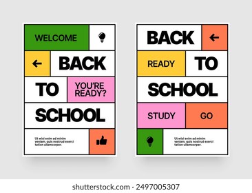 Back to school layout template. Design with colorful geometric shapes and eye catching typography for your flyer, poster, cover, brochure or banner.