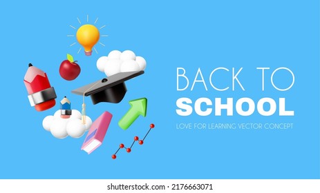Back to school. Learn and study. Design template with school supplies