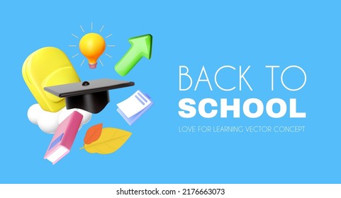 Back to school. Learn and study. Design template with school supplies