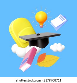 Back to school. Learn and study. Design template with school supplies