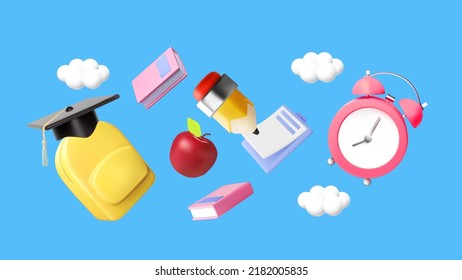 Back to school. Learn and study. Design template with school supplies