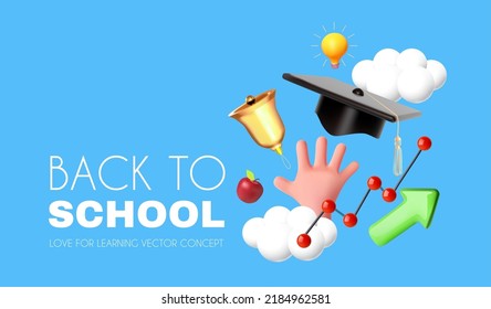 Back to school. Learn and study. Design template with school supplies