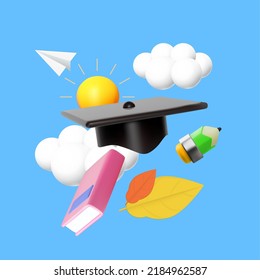Back to school. Learn and study. Design template with school supplies