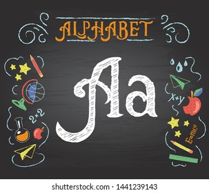 Back to school. Learning alphabet. Alphabet - A