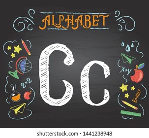 Back to school. Learning alphabet. Alphabet - C