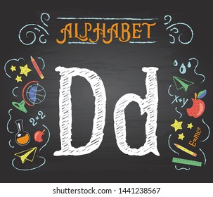 Back to school. Learning alphabet. Alphabet - D