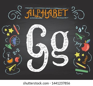 Back to school. Learning alphabet. Alphabet - G