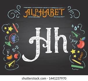 Back to school. Learning alphabet. Alphabet - H