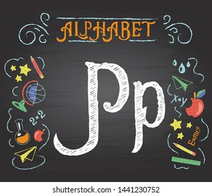 Back to school. Learning alphabet. Alphabet - P