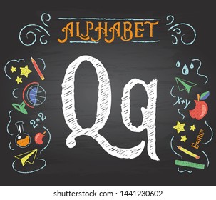 Back to school. Learning alphabet. Alphabet - Q