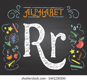 Back to school. Learning alphabet. Alphabet - R