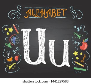 Back to school. Learning alphabet. Alphabet - U