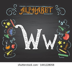 Back to school. Learning alphabet. Alphabet - W
