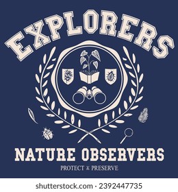 back to school learning outdoor explorers bugs great outdoors nature observers protect preserve slogan lady bird placement graphic print vector artwork