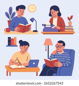 voltar à escola aprendizagem pose personagem com estilo de design plano para cartaz, marketing escolar, adicionar e etc