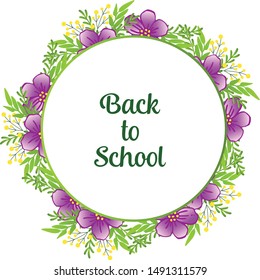 Back to school letter cute, with beauty of purple flower frame. Vector
