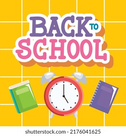 back to school lettering with alarm