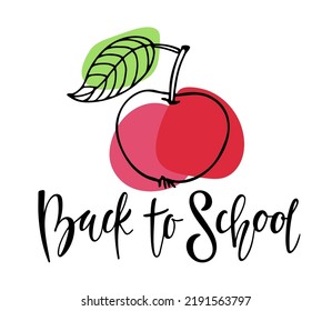 De vuelta a la escuela con leches de manzana. Cita de caligrafía escrita a mano. Volver al concepto de clase. Inscripción de motivación Para folletos, sobres, cubiertas, logotipo, pancarta, afiche, tarjeta de felicitación