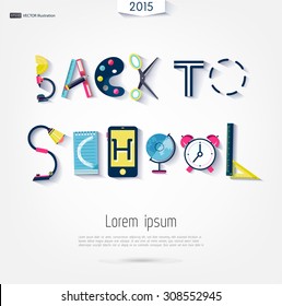 Back to school lettering background. Flat design, modern vector illustration. 