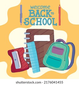 back to school lettering with blue schoolbag