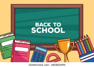 volver a la escritura escolar en pizarra con elementos de diseño de ilustración vectorial