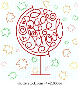 Back to school lettering with color maple leaf on line background. Vector illustration for your design