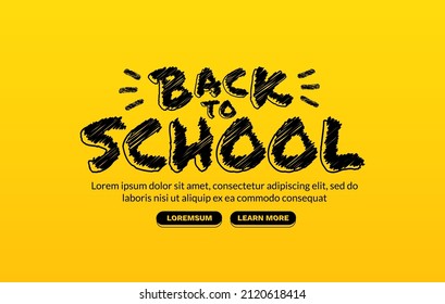 Volver a la escuela diseño de letras sobre fondo amarillo, pancarta de concepto de educación, plantilla de diseño de páginas web