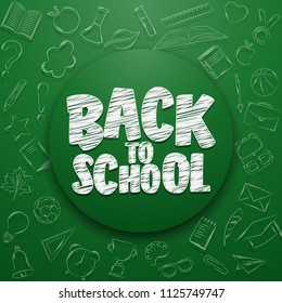 Back to school lettering in doodle circle on chalkboard background