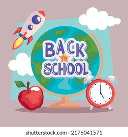 back to school lettering with earth map