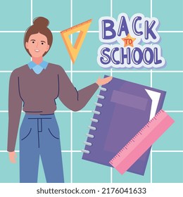 back to school lettering with female teacher
