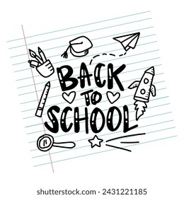 Back to school lettering. Hand drawn vector illustration in doodle style.