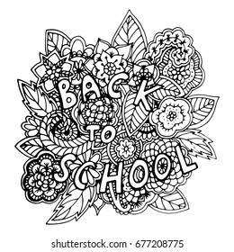 Back to school lettering in hand drawn style. Flowers and quote for creative design