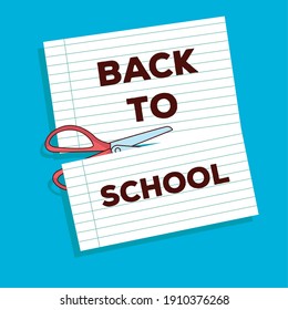 back to school lettering in notebook sheet and scissor cuting vector illustration design
