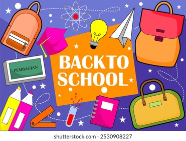 back to school lettering on orange paper with stock vector illustration design