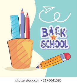 back to school lettering with pencils holder