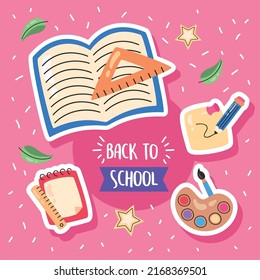 back to school lettering poster with supplies