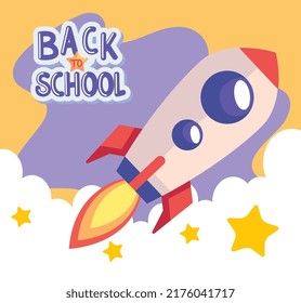 back to school lettering with rocket launcher