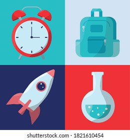 de vuelta a la temporada escolar de lechaje con suministros agrupados diseño de ilustración vectorial