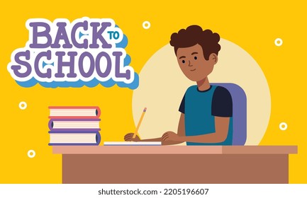back to school lettering with student boy