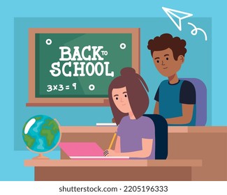 back to school lettering with students