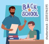 back to school lettering with teacher and student