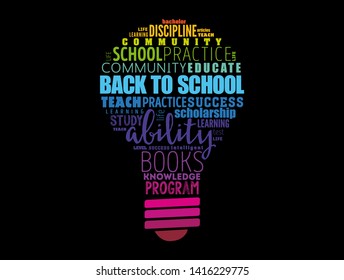 Back to School light bulb word cloud collage, education concept background