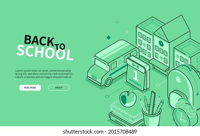 Back To School - Line Design Style Isometric Web Banner