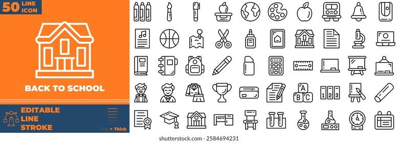 Back To School Line Editable Icons set. Vector illustration in modern thin line style of back to school icons: school, study, education, etc