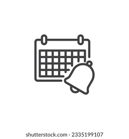 Back to school line icon. Calendar reminder linear style sign for mobile concept and web design. Calendar and bell outline vector icon. Symbol, logo illustration. Vector graphics