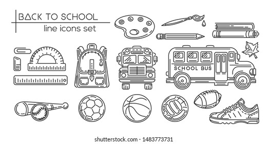 Back to school line icon set. Education, learning and school. Black and white symbol collection. Vector illustration