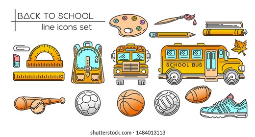 Back to school line icon set. Education, learning and school. Black and white symbol collection. Vector illustration