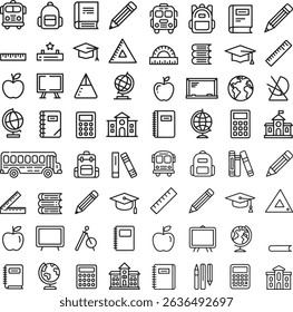 back to school line icons set. education, supplies, learning, classroom, school. editable vector illustration