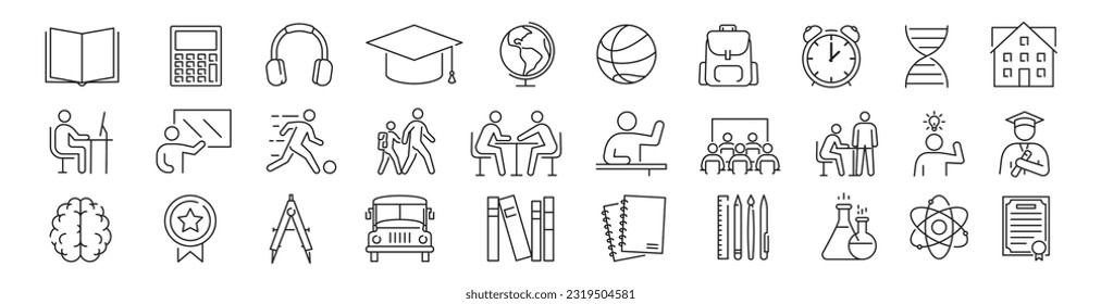 Back to school linear icons set. Education linear symbols.